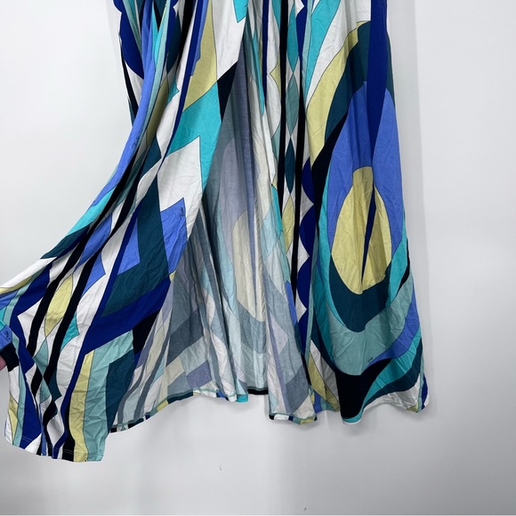 Emilio Pucci Blue Yellow Abstract Fold Over Twist Waist Stretch Maxi Skirt - Picture 4 of 11